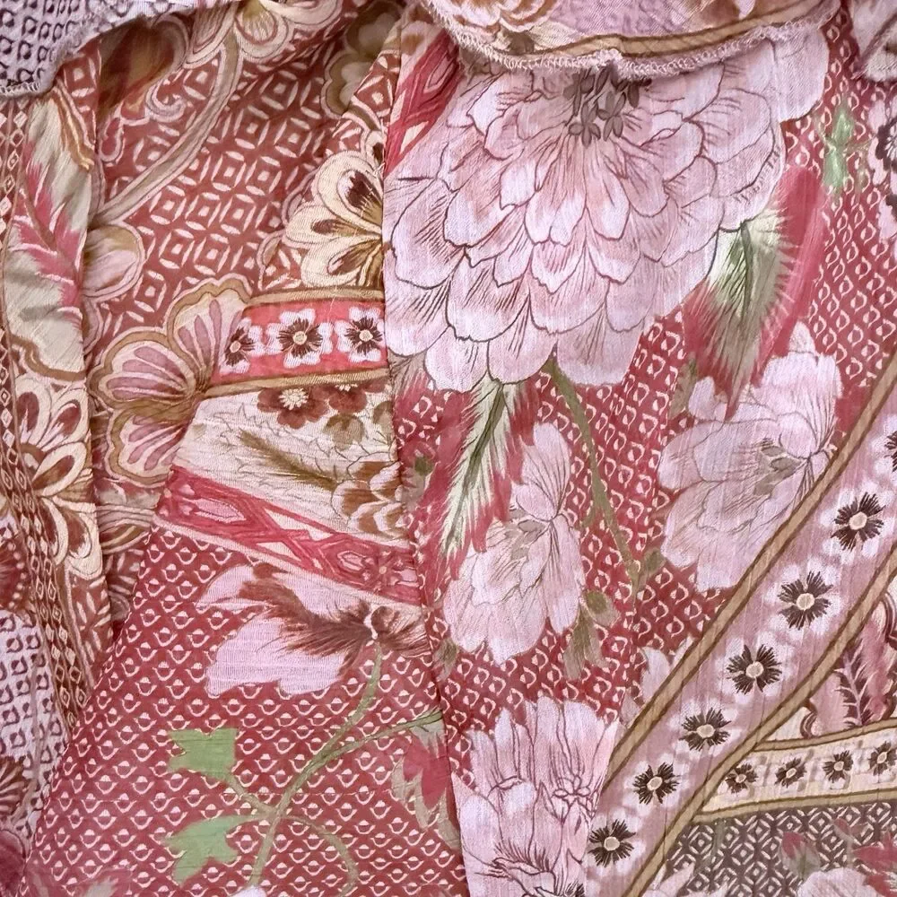 Patchwork Floral Ruffle Tiered Cami Top S MNG Mango Boho Smocked Peplum Summer - Picture 10 of 16